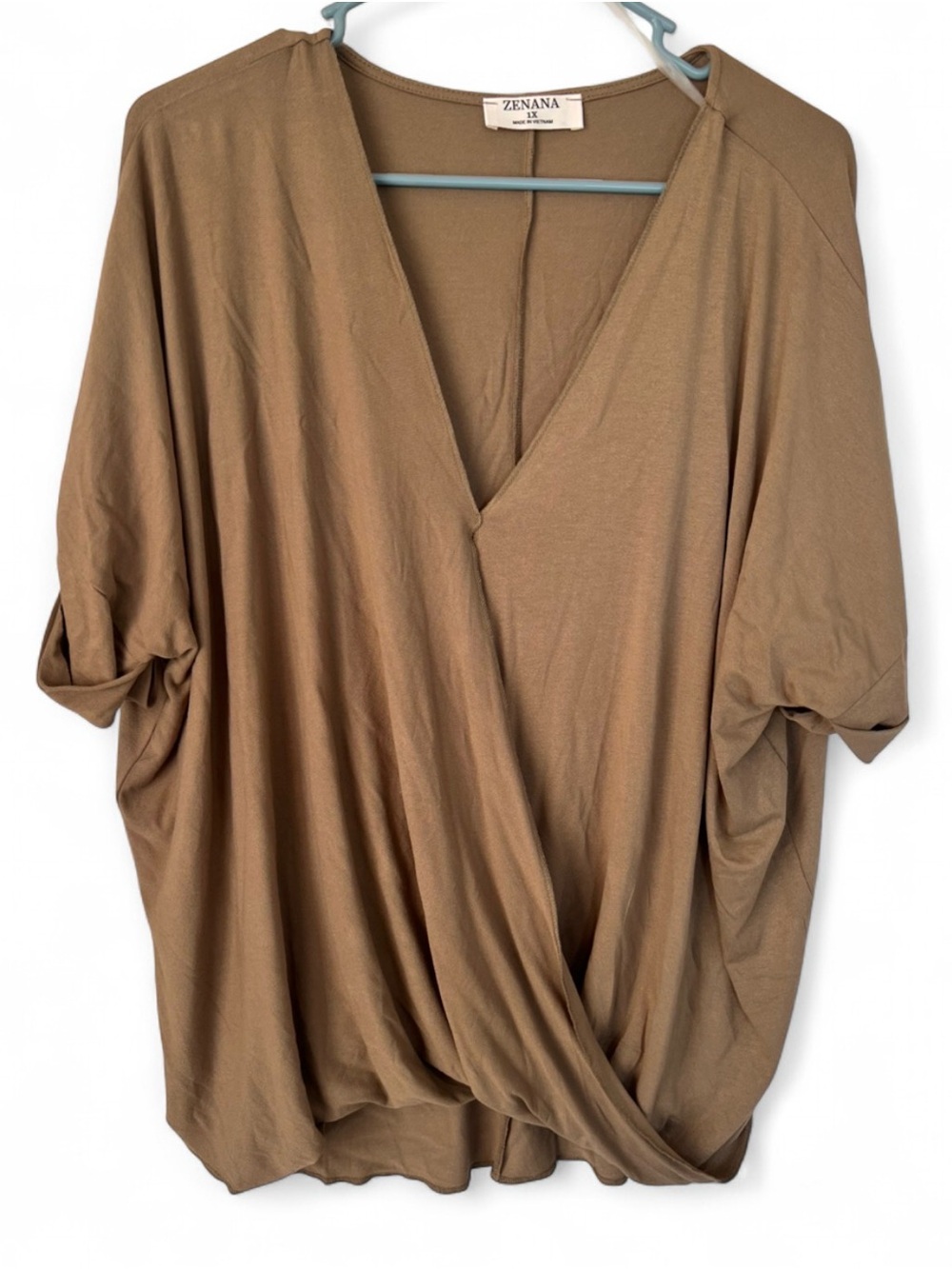 Zenana Outfitters Brownish Green Wrap-Front Women's Top